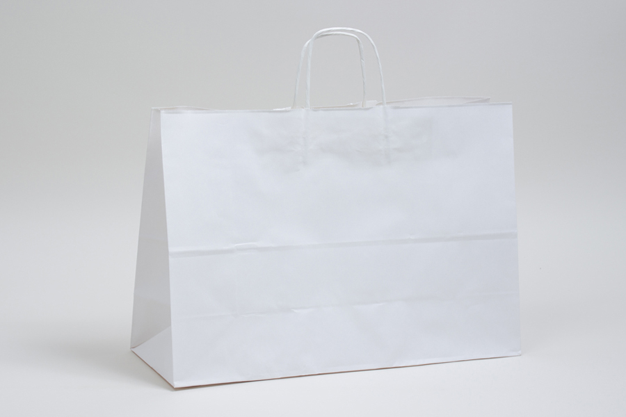 16 x 6 x 12 WHITE KRAFT PAPER SHOPPING BAGS