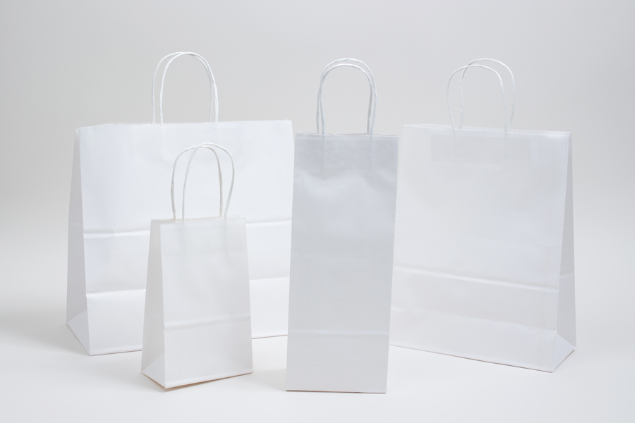 Economy White Kraft Paper Shopping Bags