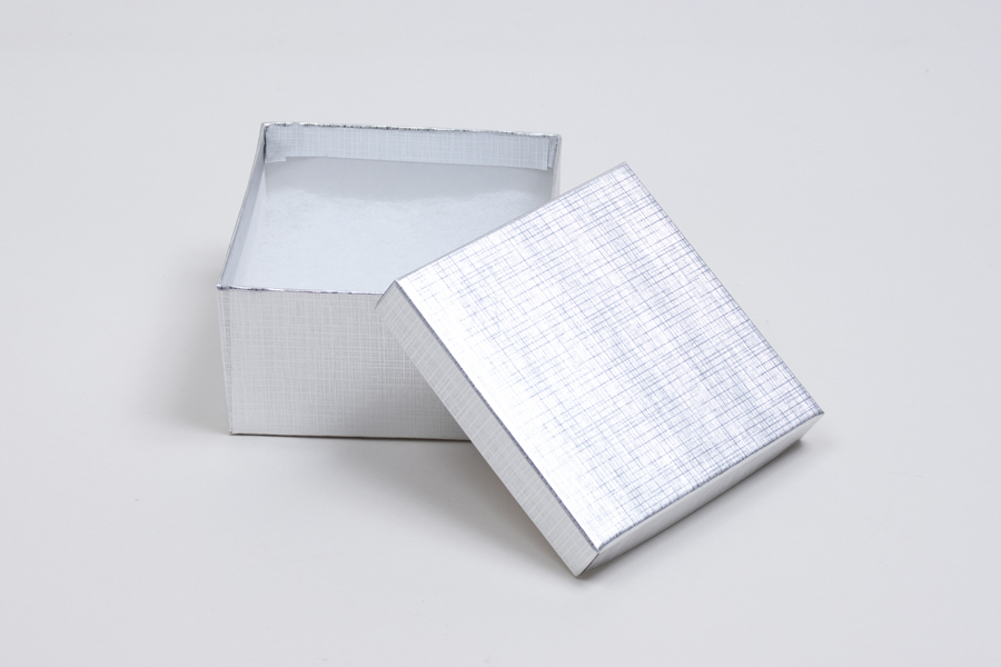 (#34) 3-1/2 x 3-1/2 x 2 SILVER LINEN JEWELRY BOXES