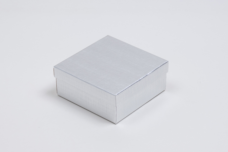 (#33D) 3-1/2 x 3-1/2 x 1-1/2 SILVER LINEN JEWELRY BOXES