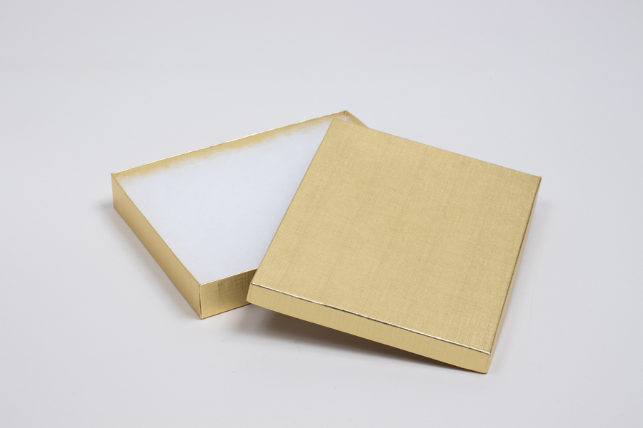 (#65) 6 x 5 x 1 GOLD LINEN JEWELRY BOXES