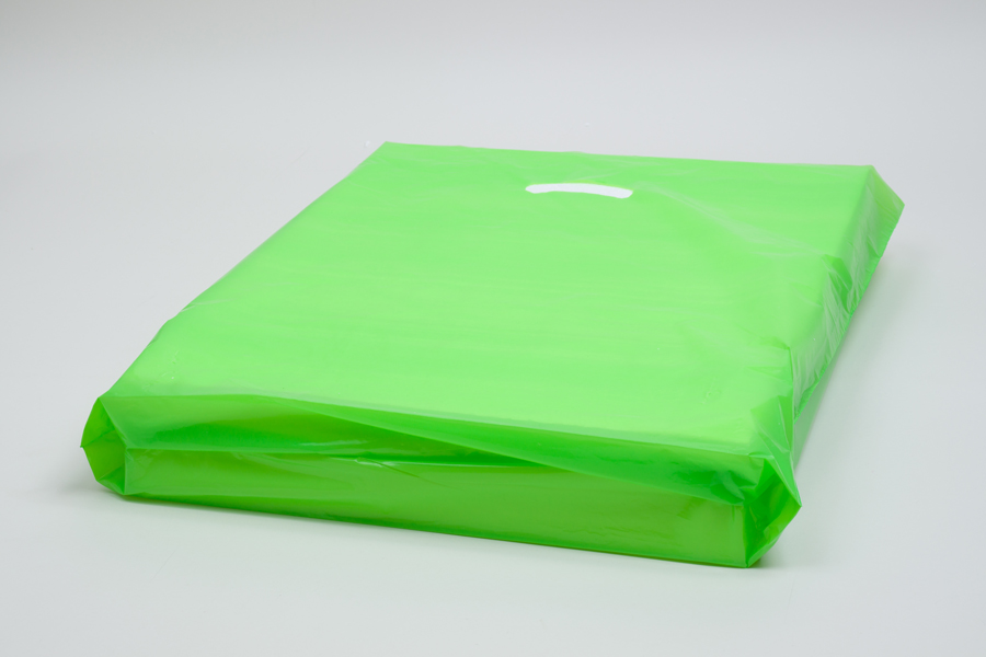Plastic Bags Lime Green 500 Shopping Merchandise Diecut 20 X 20 x 5" Low Density 