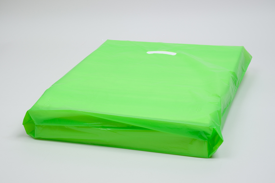 Plastic Bags Lime Green 500 Shopping Merchandise Diecut 20 X 20 x 5" Low Density Plastic Bags Lime Green 500 Shopping Merchandise Diecut 20 X 20 x 5" Low Density