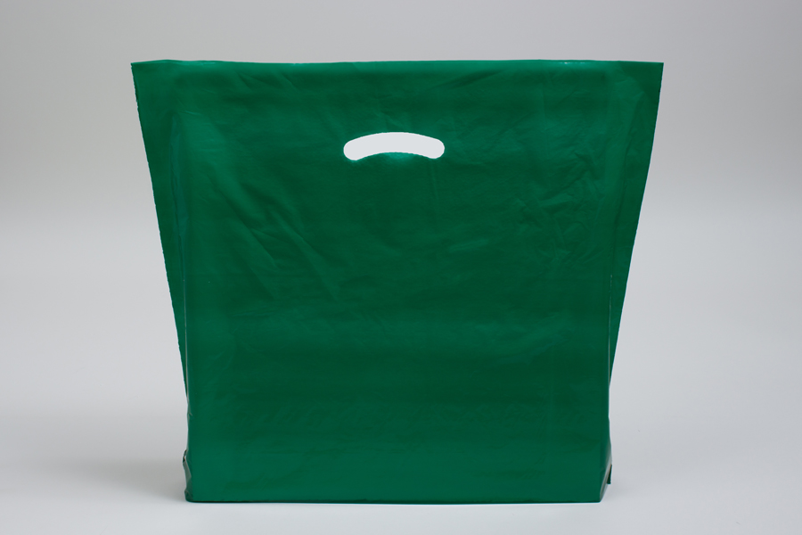 18 x 18 x 4 DARK GREEN SUPER GLOSS PLASTIC BAGS - 1.25 mil