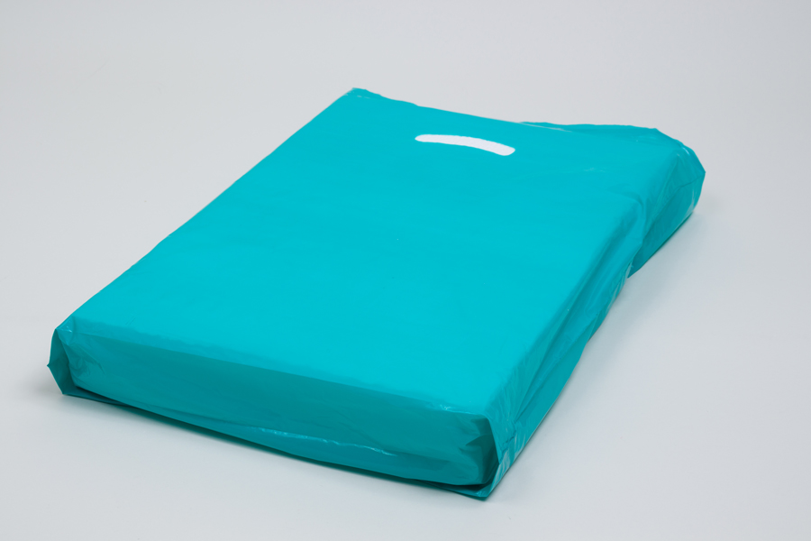 15 x 18 x 4 TEAL SUPER GLOSS PLASTIC BAGS - 1.25 mil