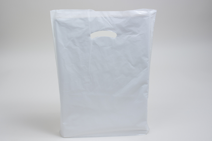 15 x 18 x 4 WHITE SUPER GLOSS PLASTIC BAGS - 1.25 mil