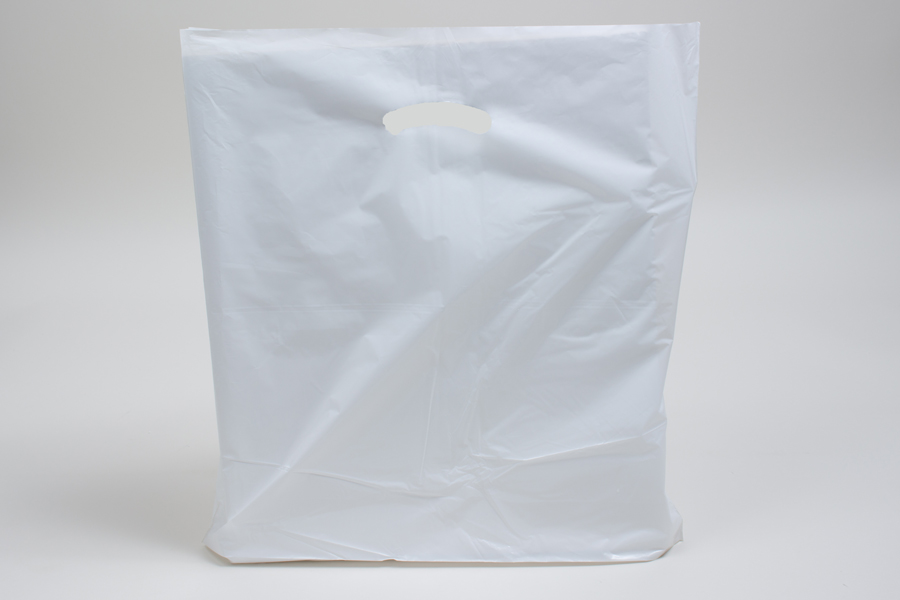 18 x 18 x 4 WHITE SUPER GLOSS PLASTIC BAGS  - 1.25 mil