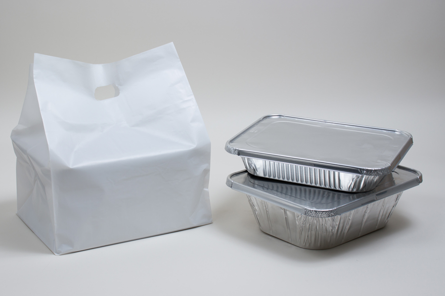 13x10x15 ECONOMY PLASTIC TAKEOUT BAGS WITH DIE-CUT HANDLES - 2.25 mil
