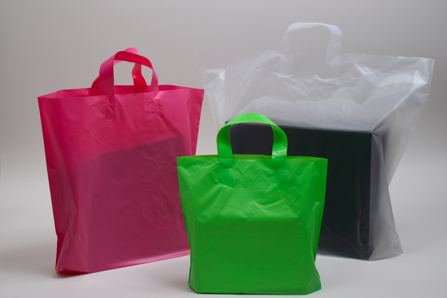 BABCOR Packaging: Purple Plastic Ameritote Shopping Bags w. Soft