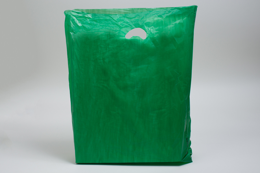 16 x 4 x 24 DARK GREEN SATIN HIGH DENSITY PLASTIC BAGS - 0.75 mil