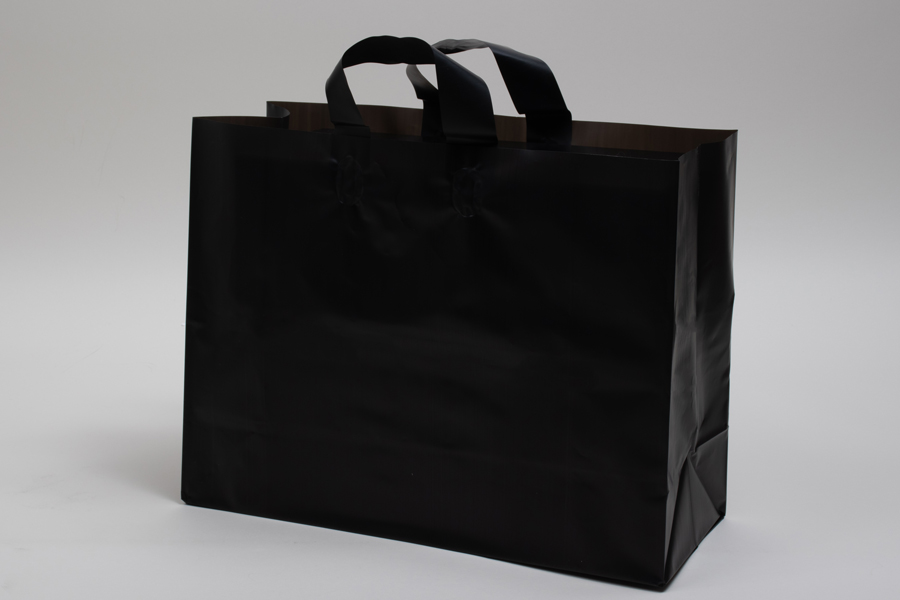 16 x 6 x 12 BLACK FROSTED LOOP-HANDLE PLASTIC BAGS - 4 mil