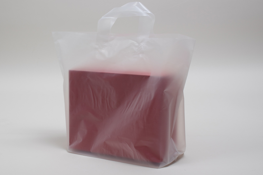 14 x 10 x 15 CLEAR FROSTED LOOP-HANDLE PLASTIC BAGS - 4 mil