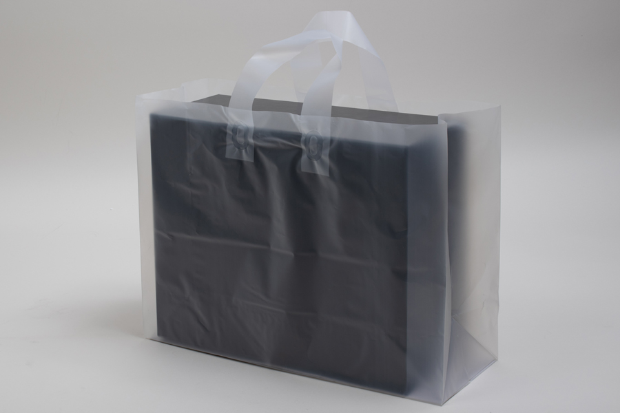 16 x 6 x 12 CLEAR FROSTED LOOP-HANDLE PLASTIC BAGS - 3 mil