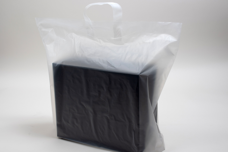 17 x 7 x 18 CLEAR FROSTED LOOP-HANDLE PLASTIC BAGS - 4 mil