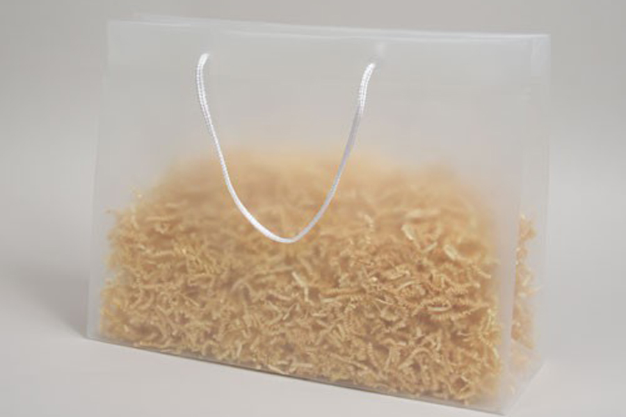 16 x 6 x 12 CLEAR FROSTED ROPE HANDLED EUROTOTE PLASTIC BAGS - 4 mil