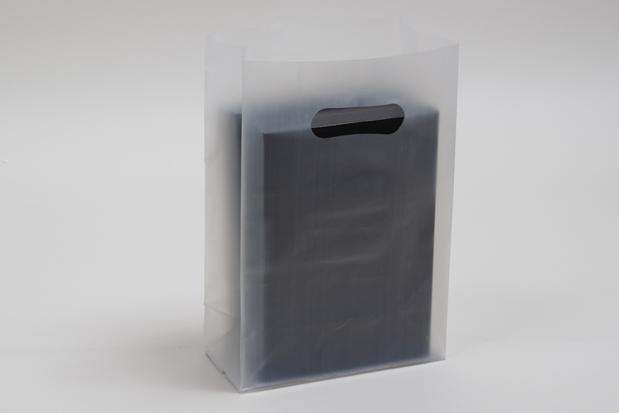 7 x 3.5 x 10.5 CLEAR FROSTED PLASTIC TOTE BAGS - 3.5 mil