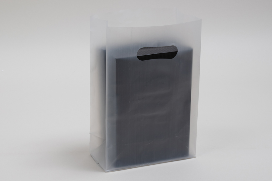 14x10x15 Clear Frosted Loop-handle Plastic Bags - 4 Mil