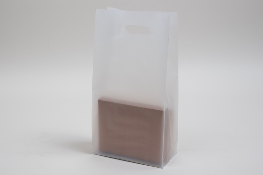 7.75 x 3.5 x 15 CLEAR FROSTED PLASTIC TOTE BAGS - 3.5 mil