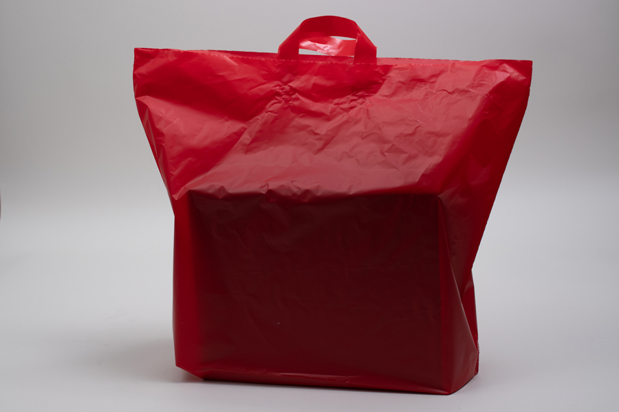 22 x 18 + 8 RED FROSTED SOFT LOOP HANDLE AMERITOTE PLASTIC BAGS - 2.25 mil