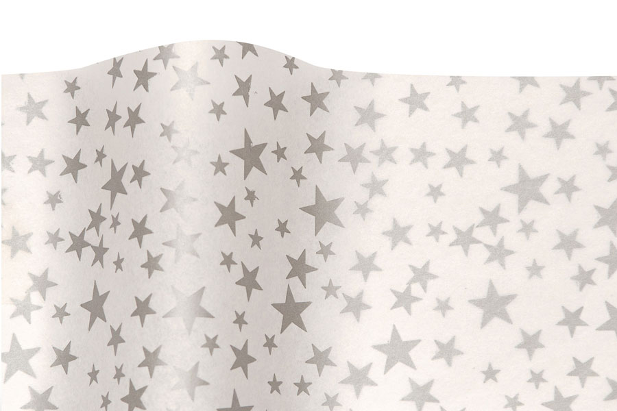 20 x 30 SATINWRAP TISSUE PAPER -  SILVER STARS/WHIT