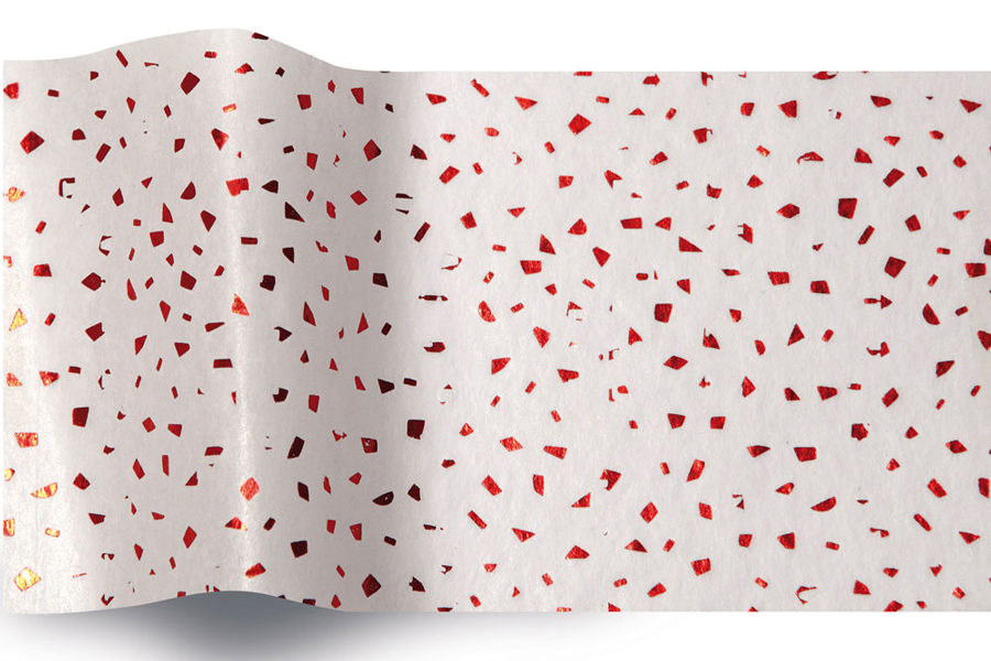 20 x 30 SATINWRAP TISSUE PAPER -  WHITE W/RED FLAKES REFLECTIONS