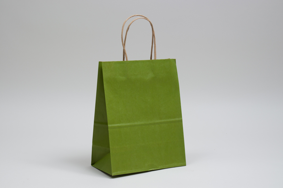 8 x 4.5 x 10.25 MATTE GREEN TEA COLOR TINTED KRAFT PAPER SHOPPING BAGS