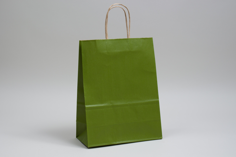 10 x 5 x 13 MATTE GREEN TEA COLOR TINTED KRAFT PAPER SHOPPING BAGS