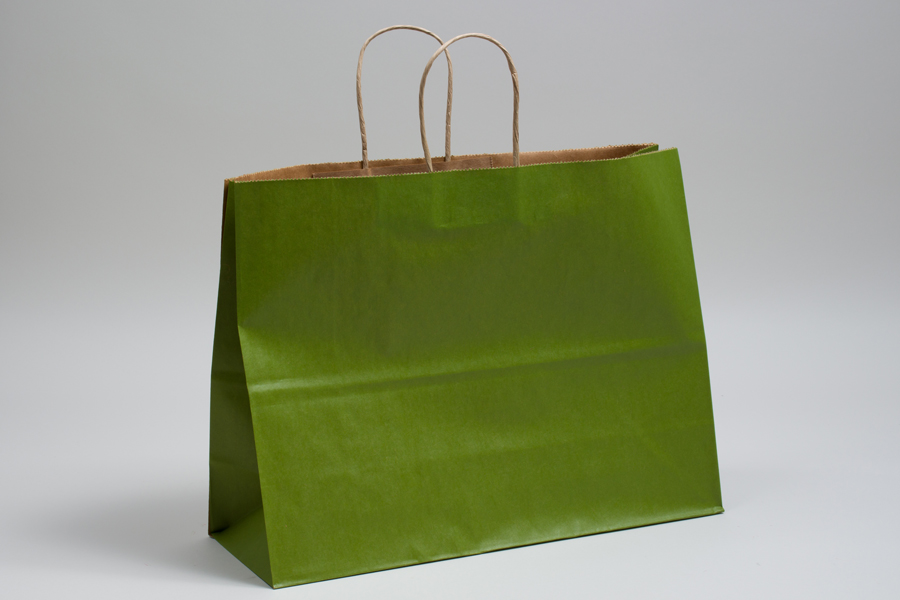 16 x 6 x 12 MATTE GREEN TEA COLOR TINTED KRAFT PAPER SHOPPING BAGS