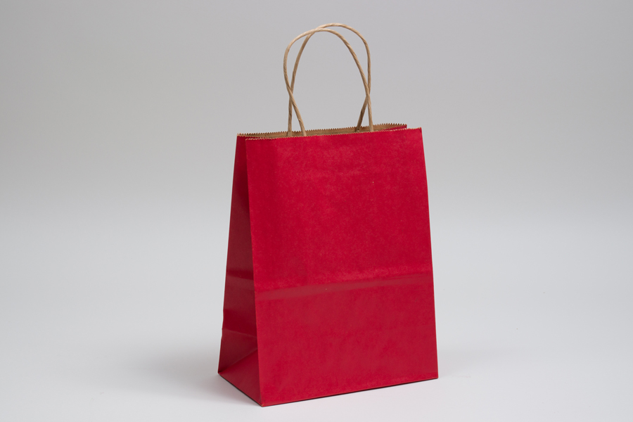 8 x 4.5 x 10.25 MATTE SCARLET RED COLOR TINTED KRAFT PAPER SHOPPING BAGS