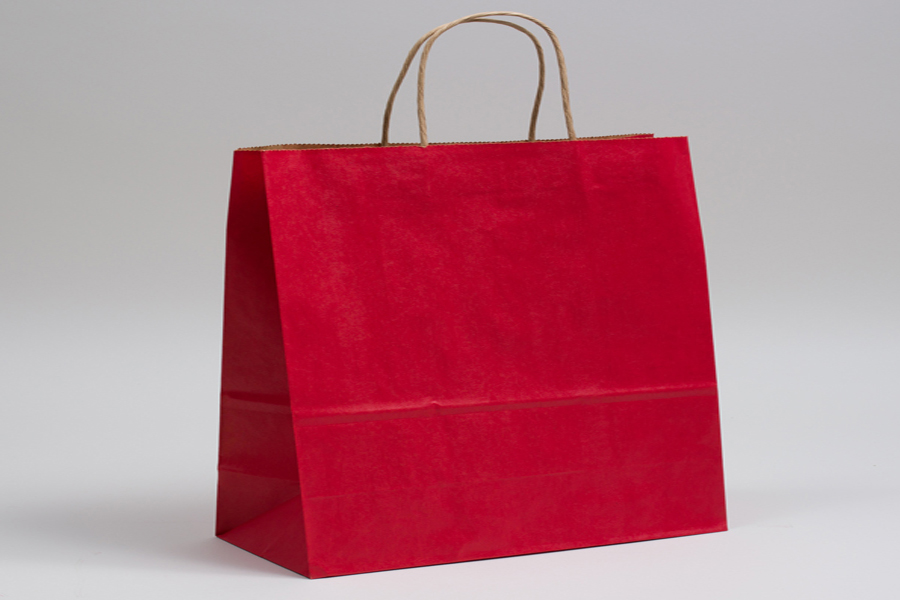 16 x 6 x 12 MATTE SCARLET RED COLOR TINTED KRAFT PAPER SHOPPING BAGS