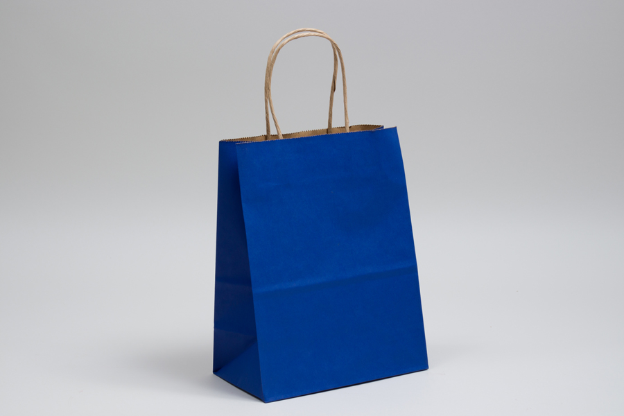 8 x 4.5 x 10.25 MATTE PARADE BLUE COLOR TINTED KRAFT PAPER SHOPPING BAGS