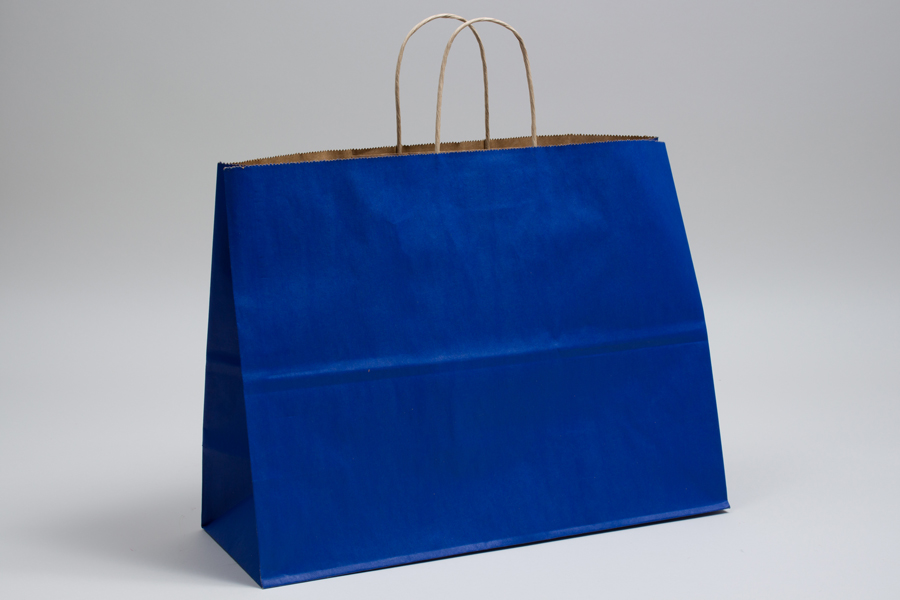 16 x 6 x 12 MATTE PARADE BLUE COLOR TINTED KRAFT PAPER SHOPPING BAGS