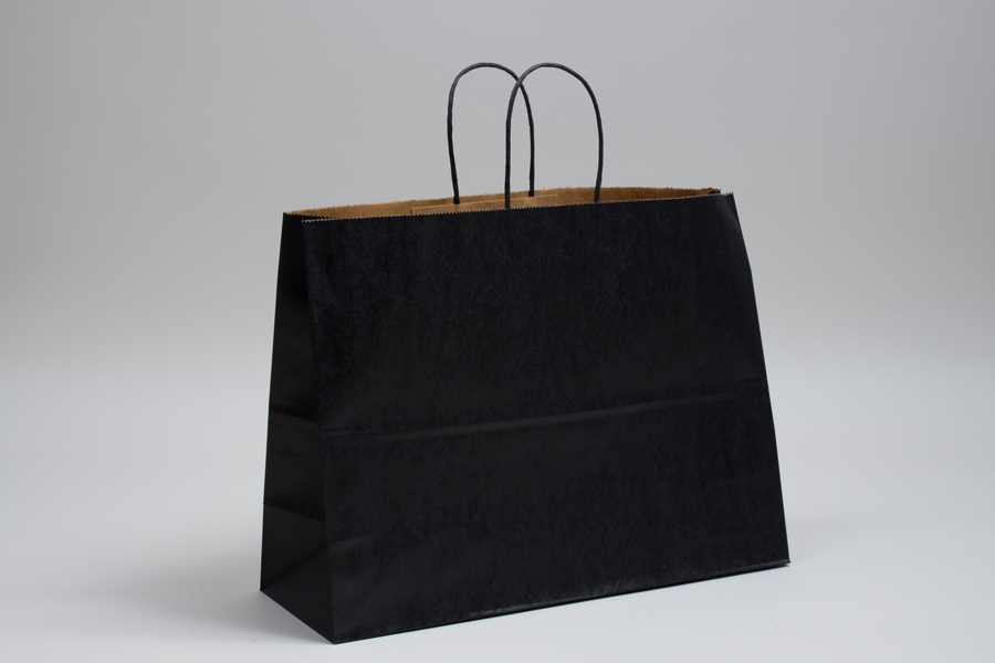 16 x 6 x 12 MATTE BLACK COLOR TINTED KRAFT PAPER SHOPPING BAGS