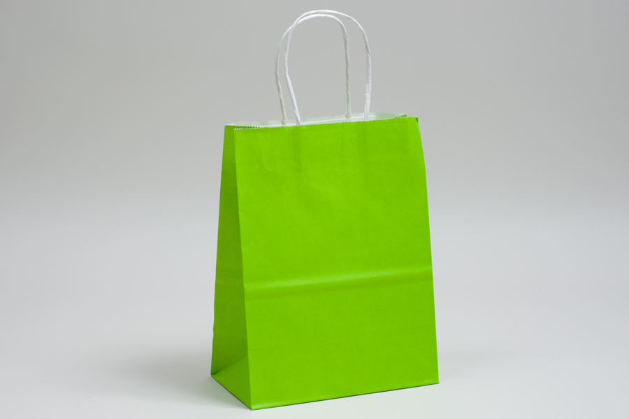 10 x 5 x 13 CITRUS GREEN COLOR TINTED PAPER SHOPPING BAGS