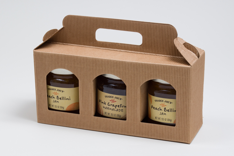 913/16 x 31/8 x 411/16” Natural Kraft Window Jar Carrier Boxes 3 Jar
