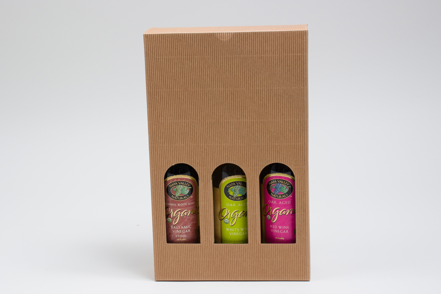 7-7/8 x 2-1/2 x 12-9/16” NATURAL KRAFT GROOVE BOTTLE BOXES WITH WINDOWS