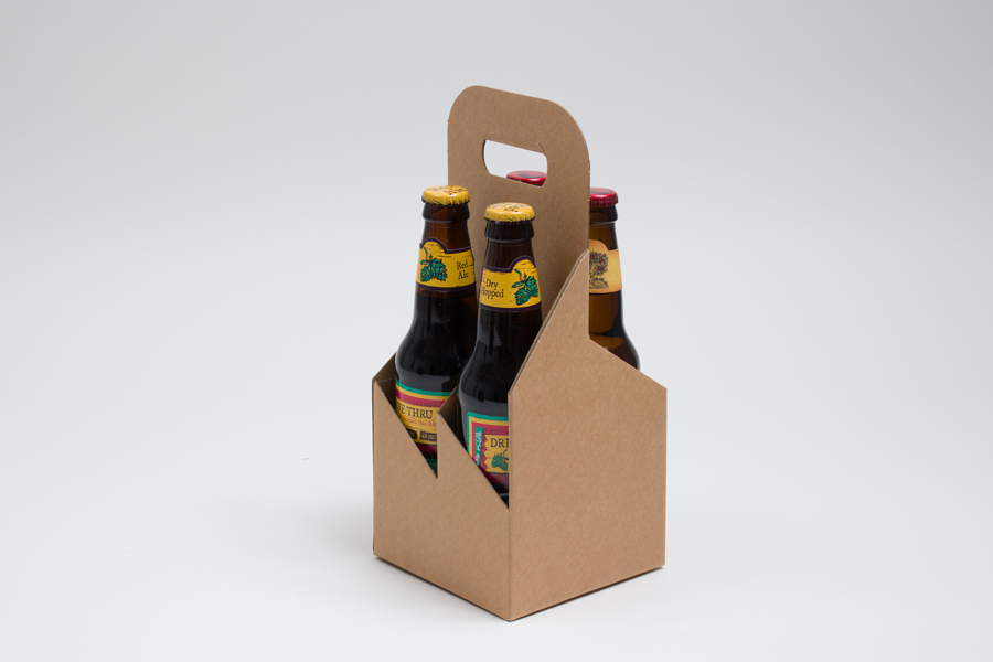 5.125 X 5.125 X 11.375”  KRAFT GROOVE OPEN BOTTLE CARRIERS WITH HANDLES