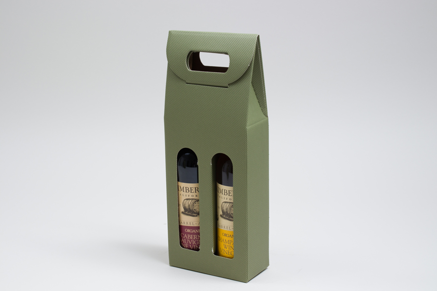 4.25 X 2.125 X 12” SAGE GREEN OLIVE OIL BOTTLE CARRIERS WITH WINDOWS - 200ML