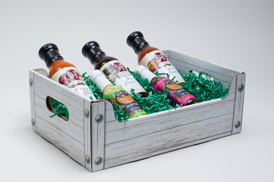 13 x 8.75 x 3" White Wood Crate Market Trays