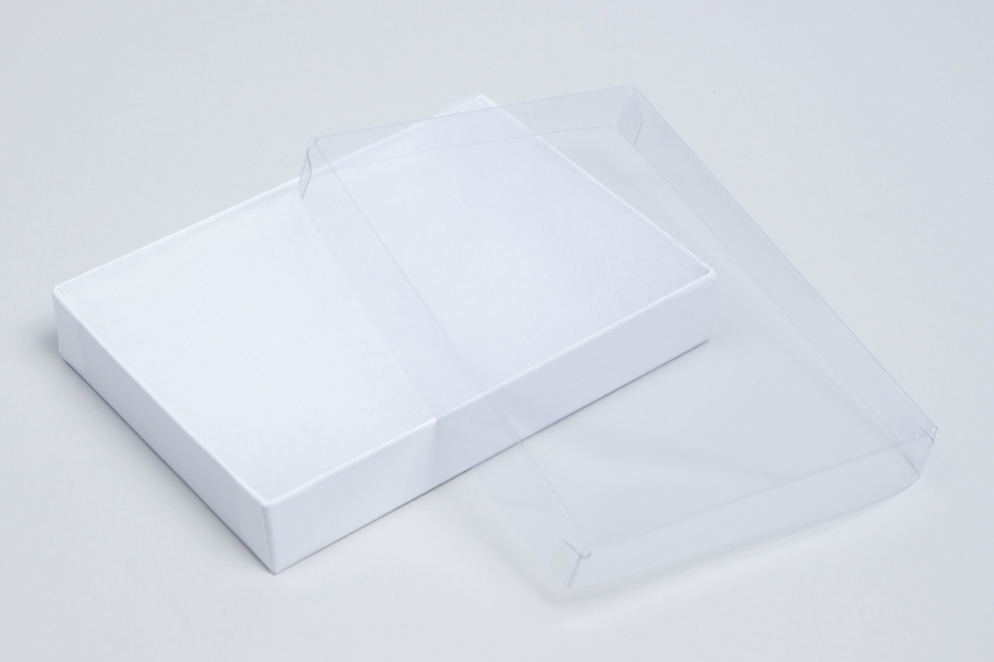 (#V53) 5-1/4 X 3-3/4 X 7/8 CLEAR TOP WHITE SWIRL JEWELRY BOXES