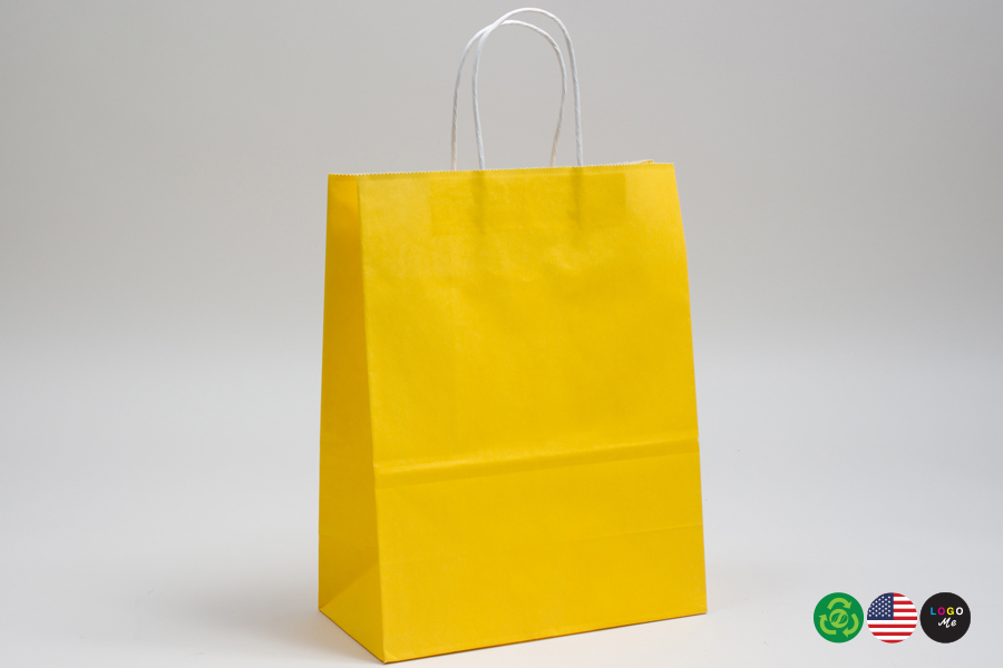 8 x 4.5 x 10.25 BUTTERCUP YELLOW COLOR TINTED PAPER SHOPPING BAGS