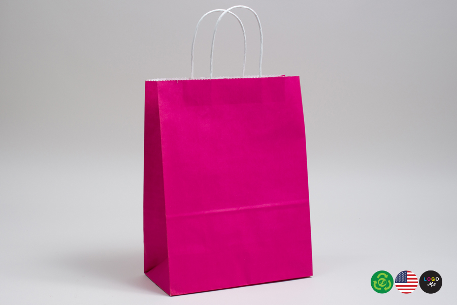 8 x 4.5 x 10.25 CERISE PINK COLOR TINTED PAPER SHOPPING BAGS