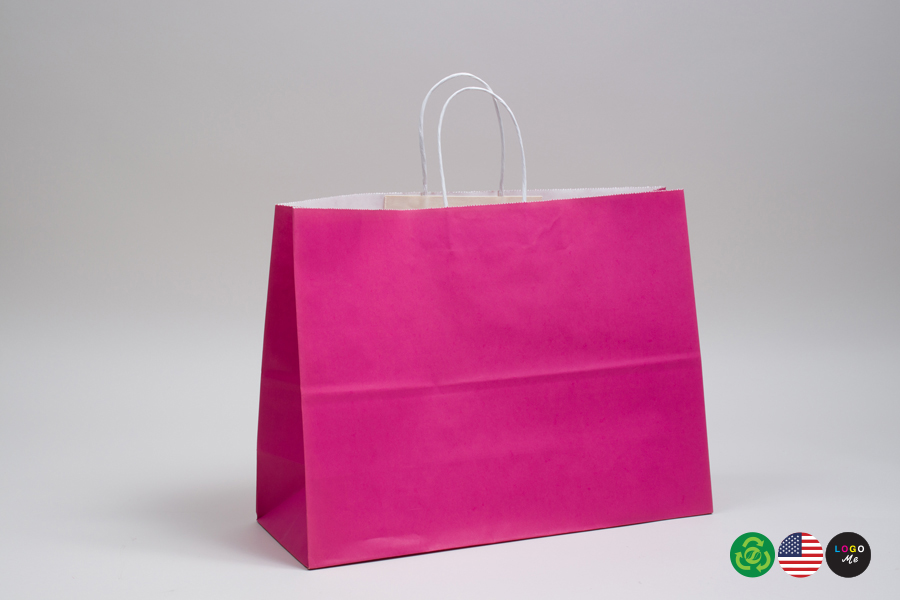 16 x 6 x 12 CERISE PINK COLOR TINTED PAPER SHOPPING BAGS