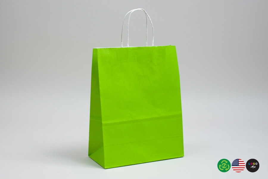 8 x 4.5 x 10.25 CITRUS GREEN COLOR TINTED PAPER SHOPPING BAGS