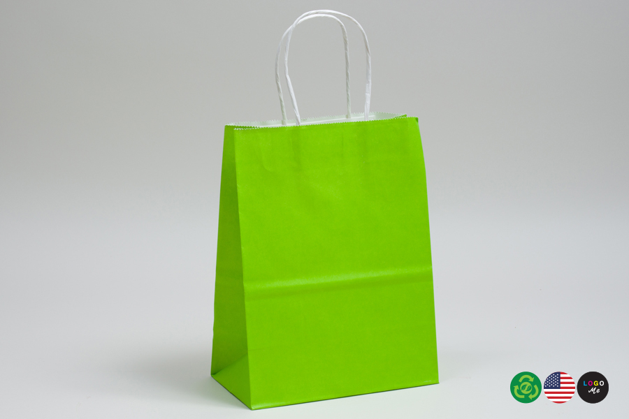 10 x 5 x 13 CITRUS GREEN COLOR TINTED PAPER SHOPPING BAGS
