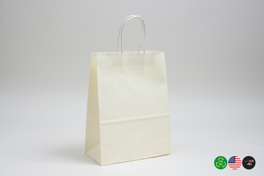 8 x 4.5 x 10.25 FRENCH VANILLA COLOR TINTED PAPER SHOPPING BAGS