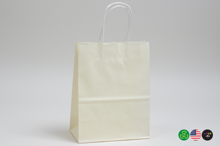 10 x 5 x 13 FRENCH VANILLA COLOR TINTED PAPER SHOPPING BAGS