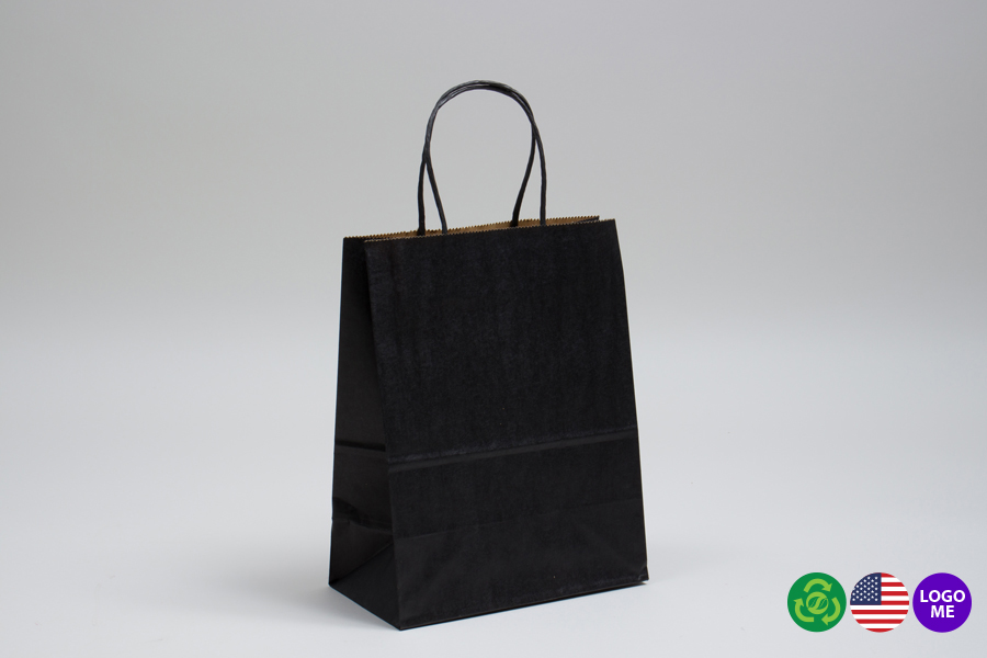 8 x 4.5 x 10.25 MATTE BLACK COLOR TINTED KRAFT PAPER SHOPPING BAGS