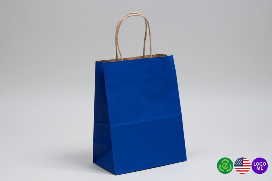 8 x 4.5 x 10.25 MATTE PARADE BLUE COLOR TINTED KRAFT PAPER SHOPPING BAGS