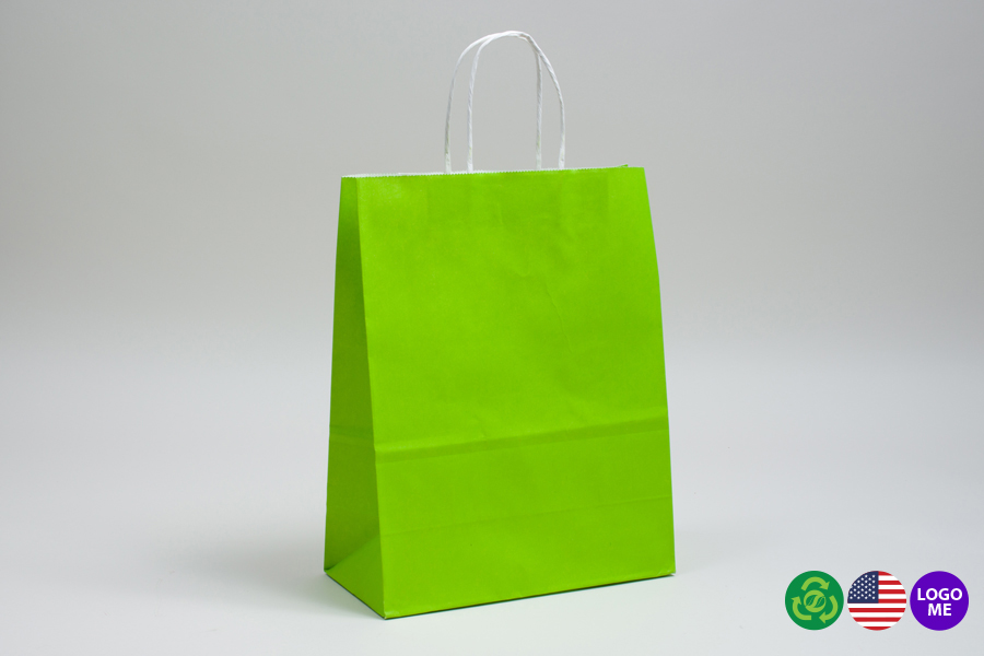 8 x 4.5 x 10.25 CITRUS GREEN COLOR TINTED PAPER SHOPPING BAGS